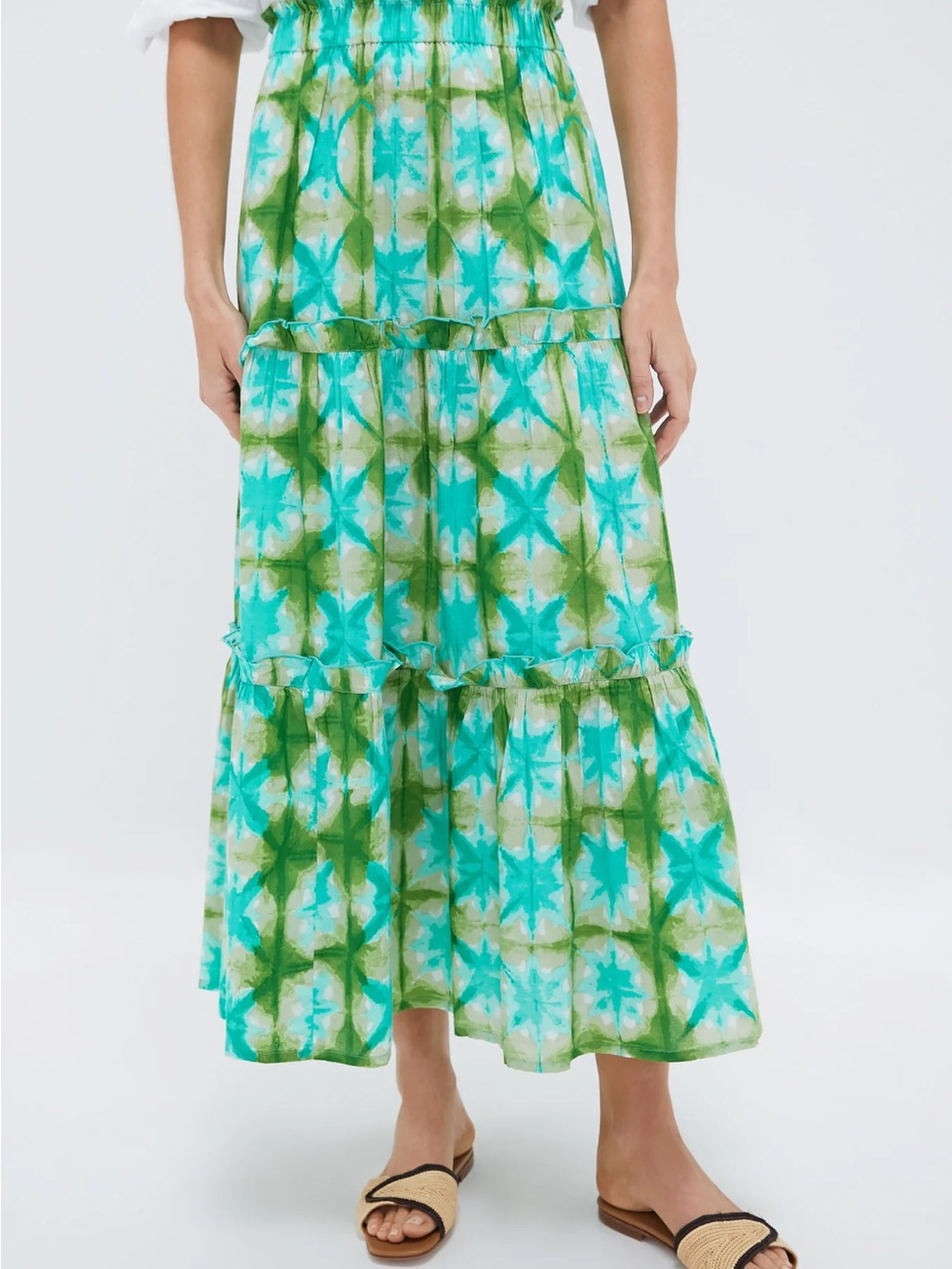 Tuckernuck Teal & Green Tie-Dye Tiered Maxi Skirt